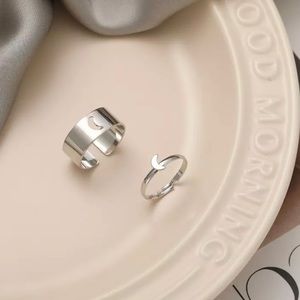 Matching Silver Moon Ring Set